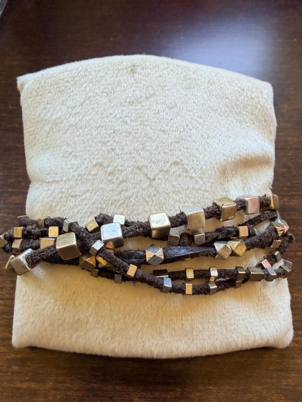 Multi-Strand Brown Leather Bracelet with Mixed Metal Accent Beads